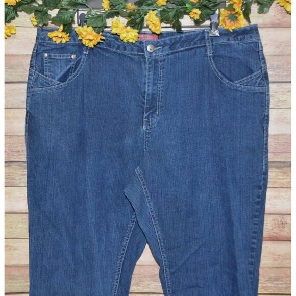 Cos Jeans Blue Denim Jeans Plus Size 22W Embroidered Boot Cut Stretch Western - Picture 2 of 10